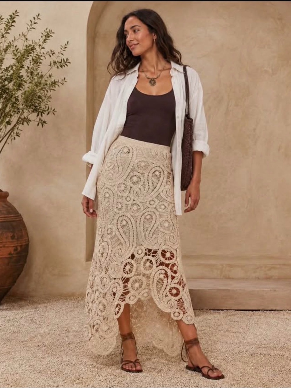 Crochet High Low Boho Festival Cottagecore Midi Skirt